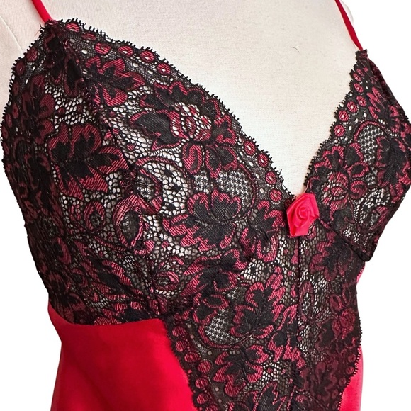 CINEMA ETOILE Red Satin Black Lace Slip Dress Lingerie Whimsigoth - Picture 5 of 13